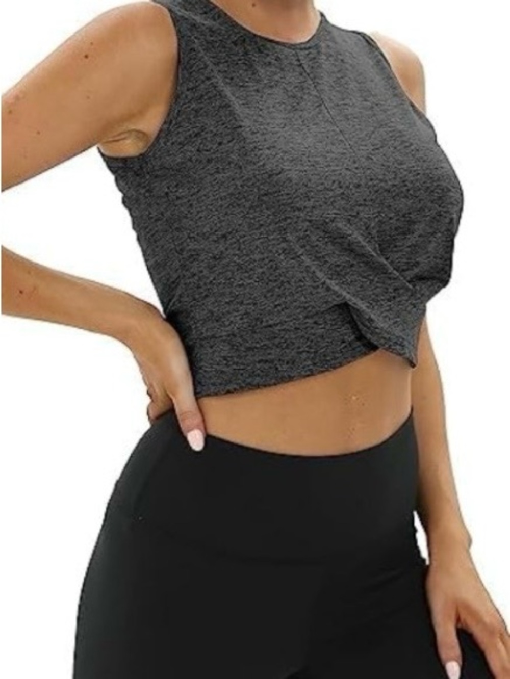 Zobha Heather Gray Twist-Front Crop Top M